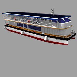 100 Pax Solar Powerred Ferry 3D Exterior